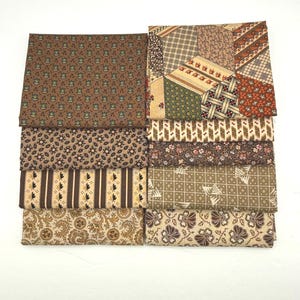 Civil War OOP Marcus Various Makers Reproduction Fat Quarters Brown Fabric 9 FQ Fat Quarter Bundle D30