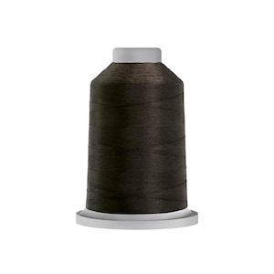May include: A spool of dark brown sewing thread featuring a cylindrical shape with a tapered top. The thread is tightly wound around a white plastic core, showing a smooth, consistent texture throughout the entire length of the spool.