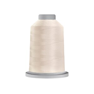 May include: A spool of off-white thread, ideal for sewing and embroidery projects. The thread is tightly wound around a cylindrical core with a gray top and base. The thread appears smooth and has a slight sheen, suggesting a high-quality material.