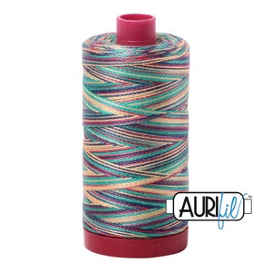 AURIFIL Variegated 3817 Marrakesh MAKO 12 Weight Wt 325m 356y Pink Blue Yellow Green Rainbow Spool Quilt Cotton Quilting Thread