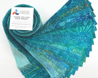 Java Batiks Turquoise Blue Green Batik Jelly Roll 40 2.5 Inch Fabric Strips ST-MASJAB-TUQ3