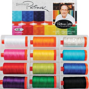 Aurifil Basically Patrick Collection Patrick Lose Mako Cotton 50 Weight Wt Large Spool Rainbow Bright Color Quilting Thread Set of 12