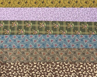 Civil War Reproduction Fabric 6 Inch Strips by 21/22 Red Blue Beige Brown 8 Piece Bundle G27