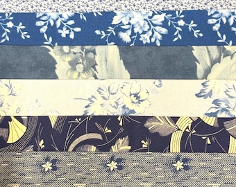 Civil War Reproduction Fabric 6 Inch Strips by 21/22 Blue Beige 8 Piece Bundle G33