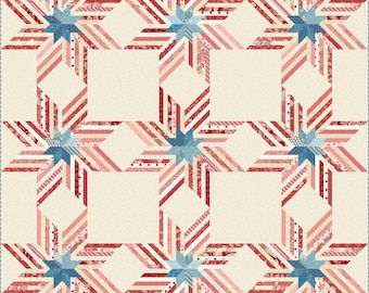 Laundry Basket Quilts LBQ Freedom Star Patriotic Printed Quilt Pattern 65.75 x 65.75
