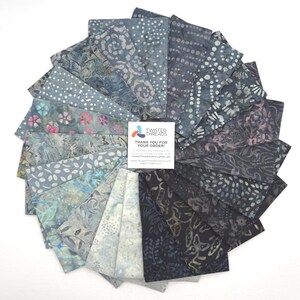 Java Batiks BLACK V4 Grey Gray Cotton Batik Fabric 20 Fat Quarter Bundle -BLA3