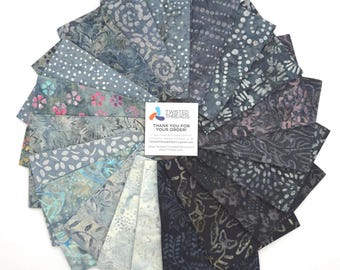 Java Batiks BLACK V4 Grey Gray Cotton Batik Fabric 20 Fat Quarter Bundle -BLA3
