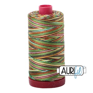 AURIFIL 4650 Leaves Green Red Variegated MAKO 12 Weight Wt 350 M 356y Spool Quilt Cotton Quilting Thread