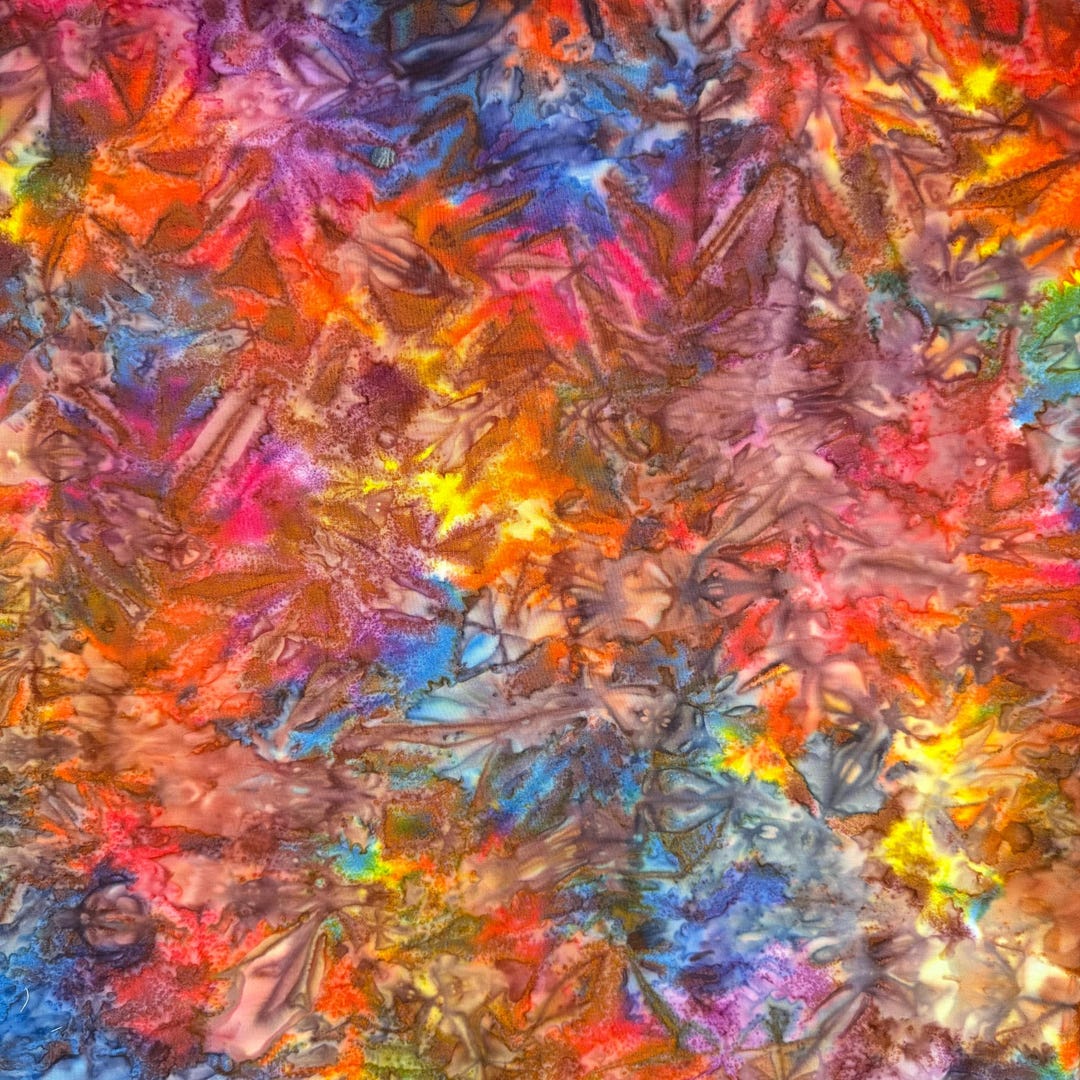 2 YARDS Java Batik Marbled Watercolor Rainbow Blue Orange Gold Cotton ...
