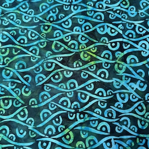 2 YARDS Anthology Batik Medium Turquoise Blue Aqua Green Swirls Marbled Watercolors Batik Cotton Fabric 2 Yard