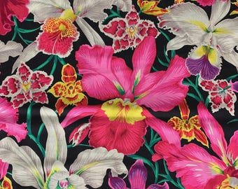 OOP FreeSpirit Kaffe Fassett Collective Philip Jacobs Orchids Pink Black PRECUT Fat Quarter Remnant PWPJ092