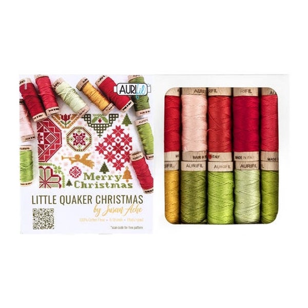 Aurifil Aurifloss Little Quaker Christmas by Susan Ache 6 strand Floss Red Green Pink Cotton Embroidery Thread Set of 10 SA30LQC10