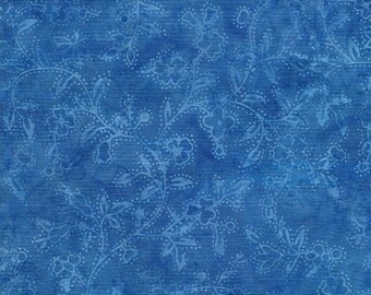 3.5 YARDS Island Batik IB 122128521 Vine Floral Dot Harbor Blue Batik Cotton Fabric 3.3 Yards