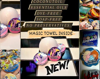 Bomba de baño para niños con toalla mágica. Premio: Aceite de coco orgánico, sin colorantes.