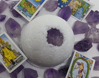 Bomba de baño con amatista y carta del Tarot: totalmente natural y hecha a mano