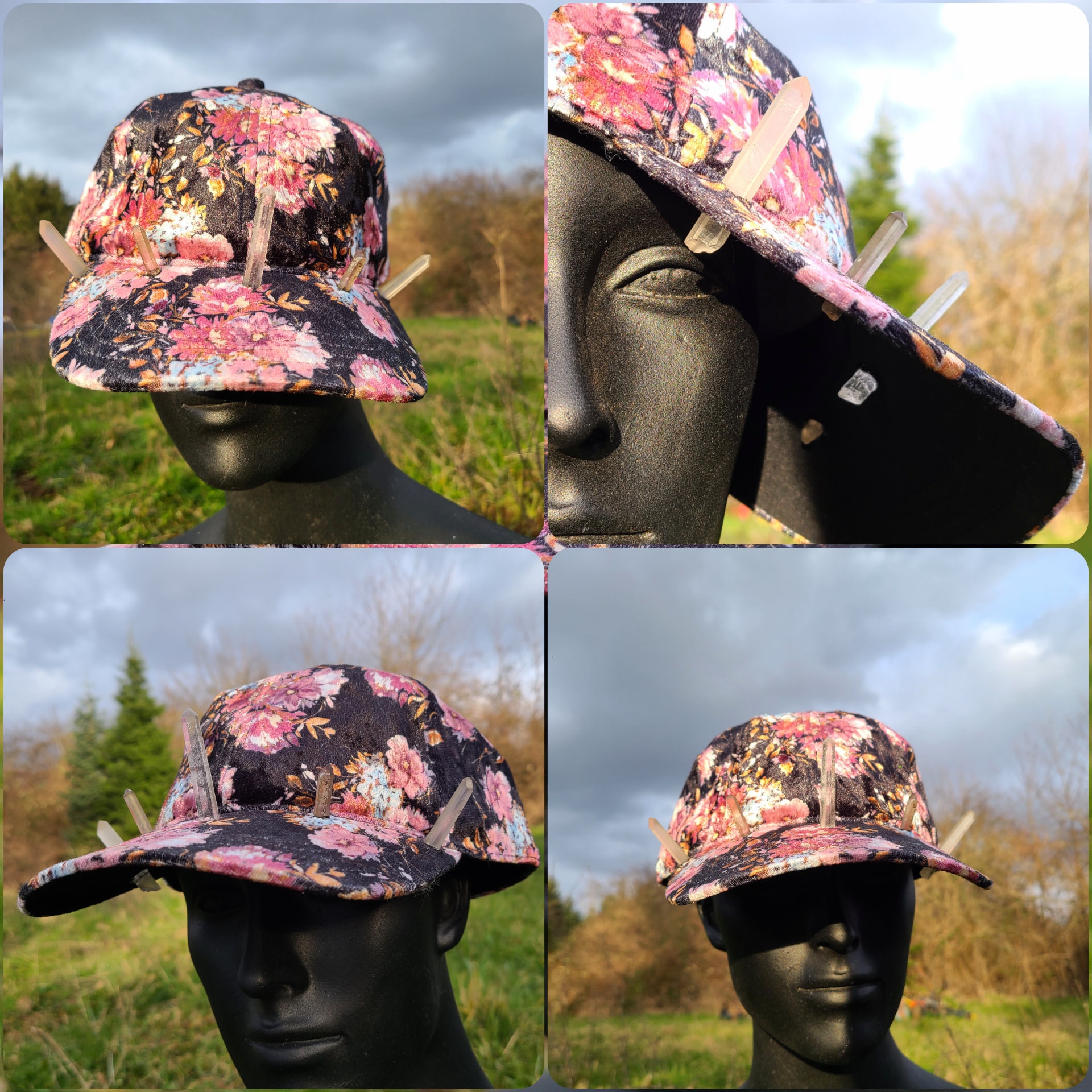 Crystal Spiked Floral Velvet Hat, Bling Baseball Cap - Etsy display picture 2