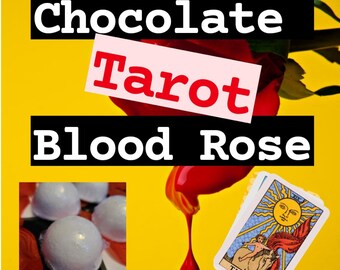 Bomba de baño con carta del Tarot: Chocolate, rosa de sangre y aceite de coco vegano.