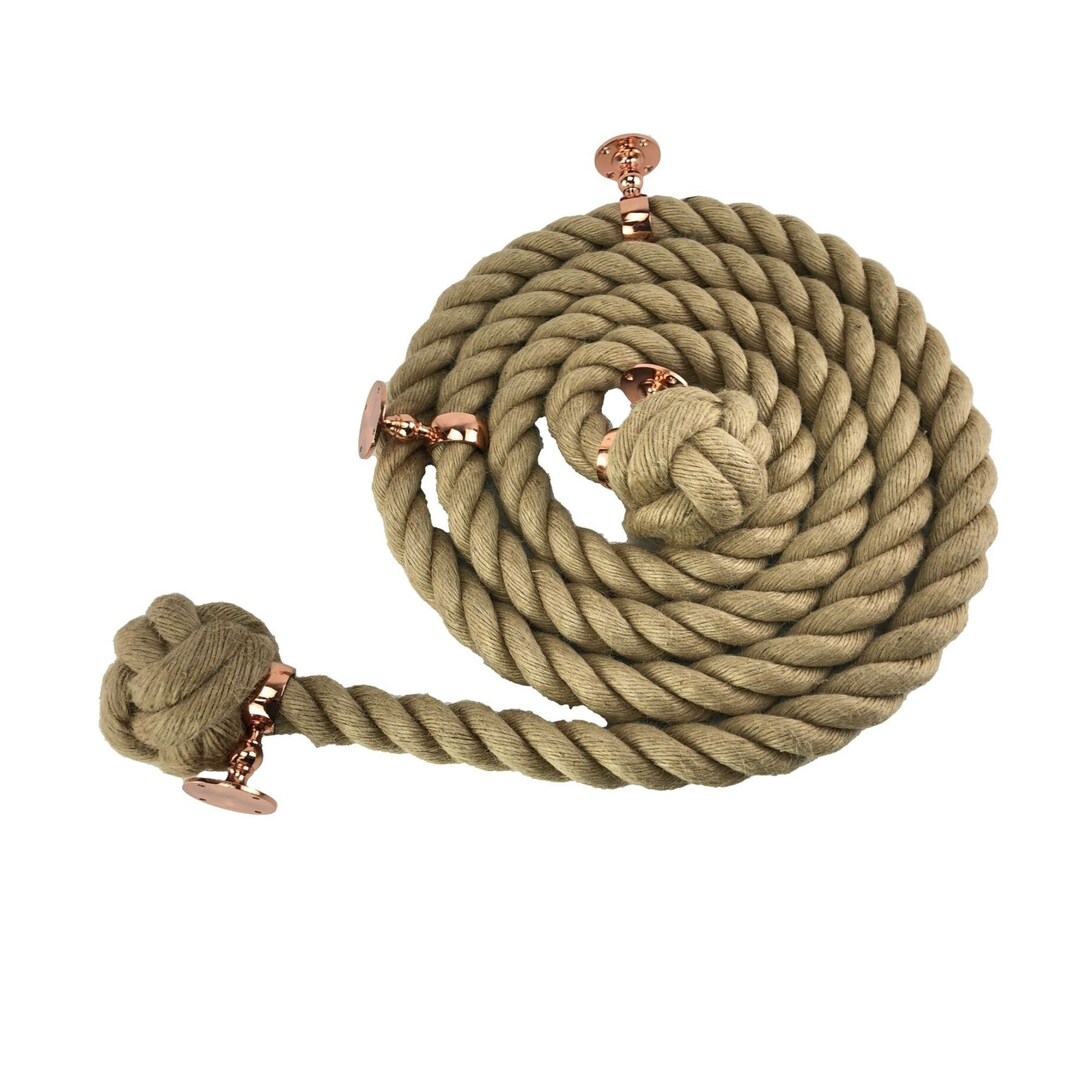 36mm Natural Hemp Bannister Handrail Stair Rope X 10 FT C/w 4 Copper