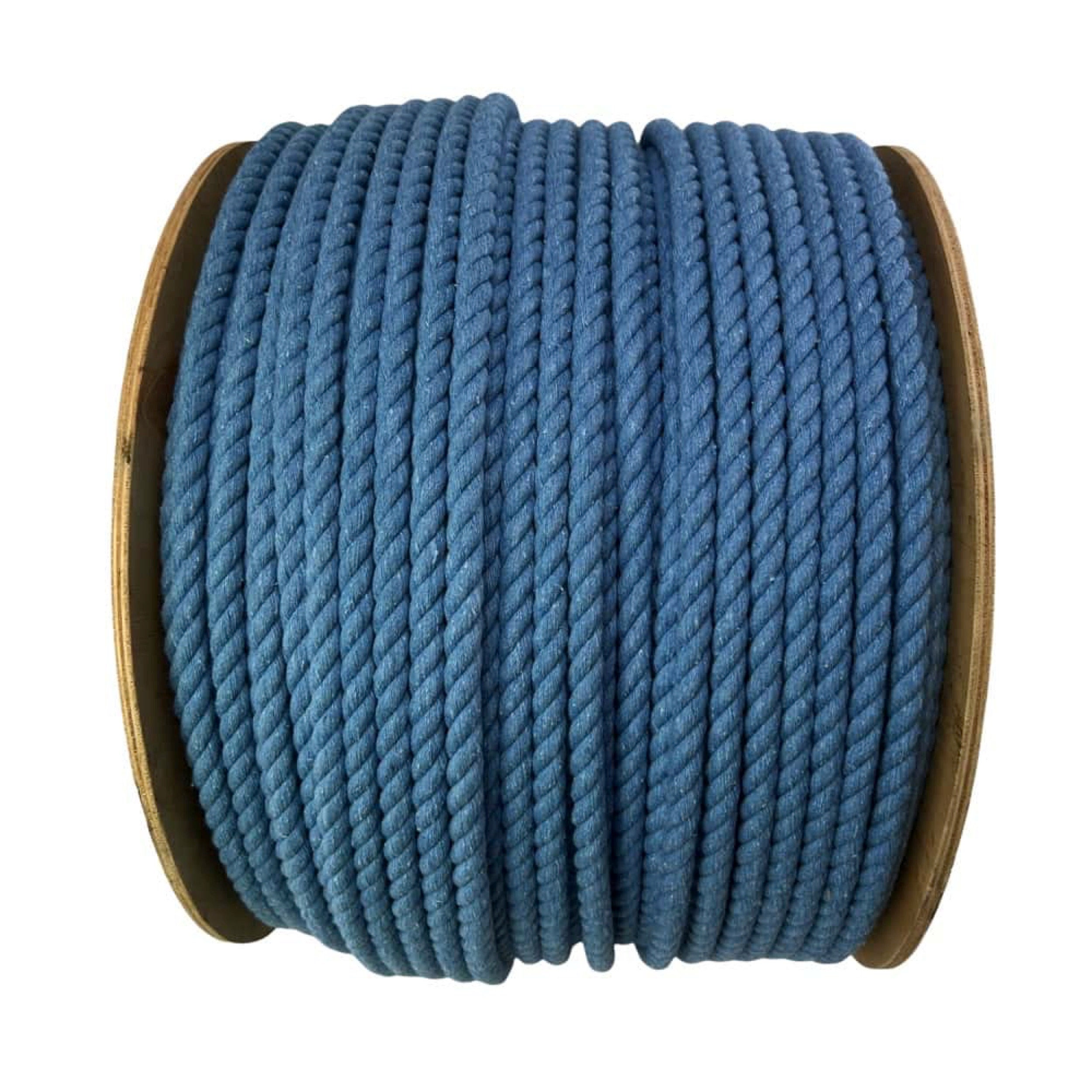 10mm Natural Sky Blue Cotton Rope on A Reel, 3 Strand Cord