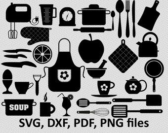 Kitchen SVG - Kitchen Kitchen Clipart - Kitchen Cut Files - Cooking Utensils DXF - Spoon Spatula Rolling Pin, kitchen bundle