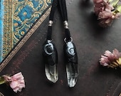 Lunar Crystal Bookmark clear quartz faux suede crescent moon magick