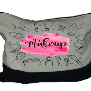 Gratuit livraison, mélange de noir et blanc coton toile trousse, trousse maquillage, trousse de toilette, porte monnaie, portefeuille, impression personnalisée accepter