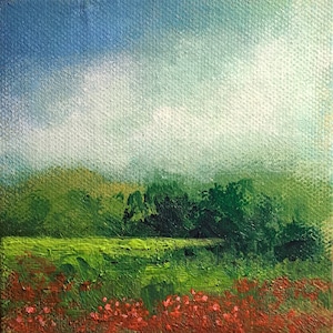 Miniature Rural Landscape Painting - Hand-Painted 4x4 Acrylic Magnet - Rustic Country Wall Art Gift&quot;