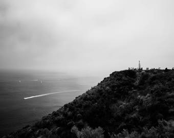 Black and White, Wall Art, Landscape Photo, Eerie, Scenic, California, Pacific Ocean, San Diego, Monochromatic, Pont Loma,