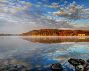 Fall Color, Landscape Photography, Nature Print, Michigan, Reflection