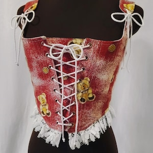 Teddy Bear Vintage Stays With Lace, Corset Top, Renaissance Corset, Victorian Corset, Ren Faire Corset, Bodice Top