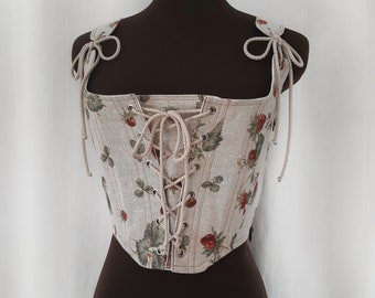 Top corsetto alla fragola, corsetto rinascimentale, corsetto vittoriano, top corpetto, top cottagecore, fairycore