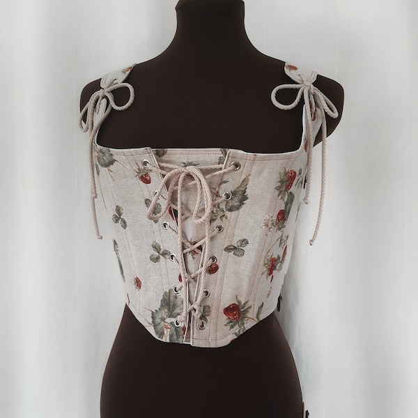 Strawberry Corset Top, Renaissance Corset, Bodice Top, Victorian Corset, Cottagecore Top, Fairycore Top, Ren Faire, Front Lace Up Corset