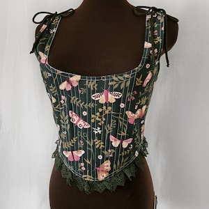 Green Fairycore Butterfly Corset Top, Renaissance Stays, Victorian Corset, Cottagecore Top, Ren Faire Corset, Bodice Top