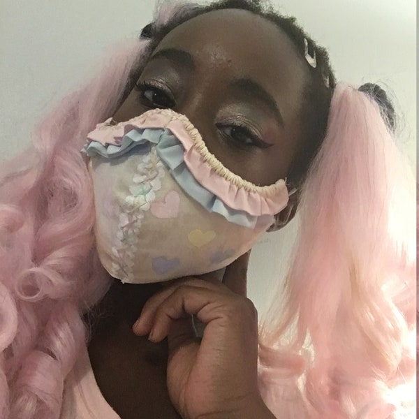 Pastel pink Lolita inspired  face mask fashionable face mask  cool face mask idea