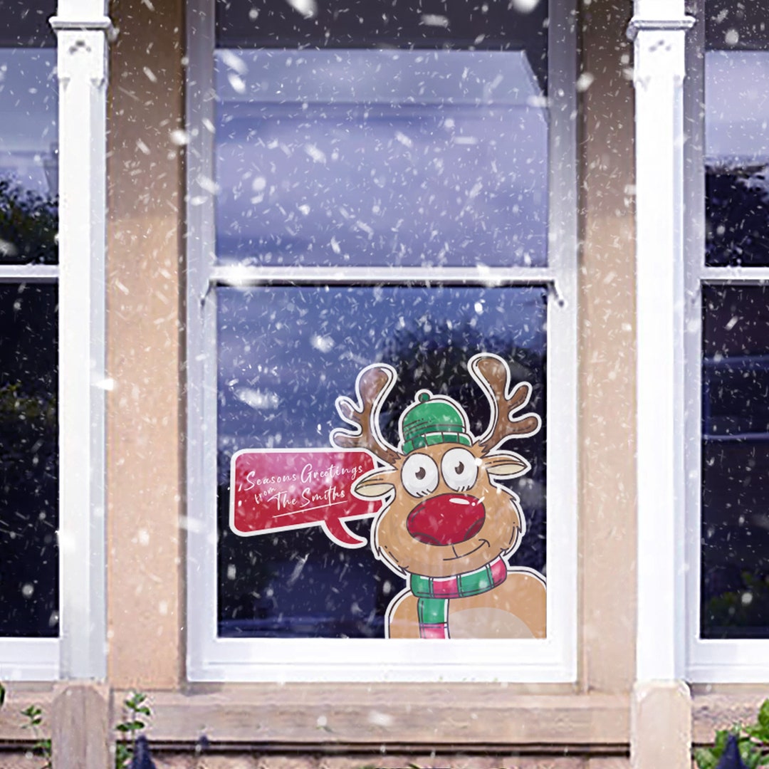 Rodolf Window Sticker Large Festive Window Sticker Rudolph. Christmas Decal. Red Nose ...