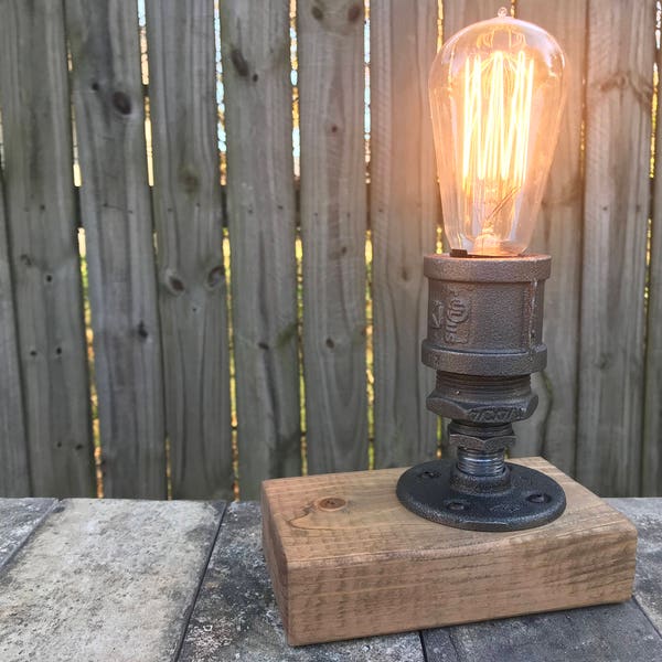 Industrial Pipe and Wood Edison Lamp:  "The Buford"