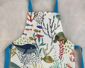 Marine Life Oilcloth Apron, Wipe Clean,Childs Adults