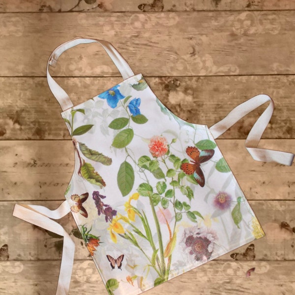 Floral Childs kids oilcloth PVC adjustable Velcro neck wipe clean apron 3 sizes