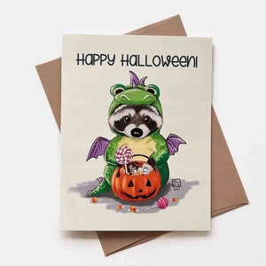 Tarjeta de Halloween con mapache / Diseño n.° 104 / Tamaño A2 / 4,25" x 5,25" plegado / Panda de basura