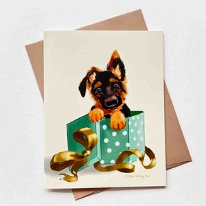pour chiot de berger allemand | Noël | Anniversaire | Modèle n°068 | Taille A2 | 4,25 x 5,25 pouces plié | Carte de correspondance vierge