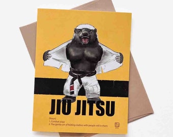 BJJ Honey Badger Card | Design#087 | Size A2 | 4.25" x 5.25" folded |  Brazilian Jiu Jitsu | Martial Art | Blank Note Card