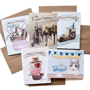 Variété de cartes d'anniversaire animal | Lot de 5 cartes | Économisez 25 %