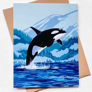 Orque bondissant carte de vœux | Modèle n°077 | Taille A2 | 4,25 x 5,25 pouces plié | Carte de correspondance vierge