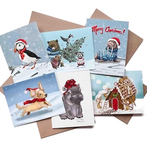 Variété de cartes de Noël animal | Lot de 6 cartes | Économisez 25 %