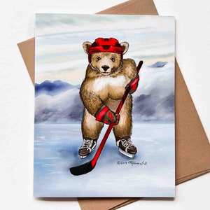 Hockey Bear Blank Note Card | Design#011 | Size A2 | 4.25" x 5.25" folded | Thank You | Birthday | Multi Occasion