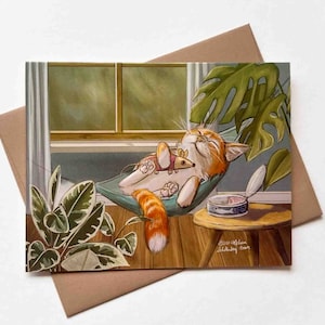 Chat dans un hamac | Modèle n°012 | Anniversaire | Anniversaire | Amitié | Merci | Guérir | Carte de correspondance vierge