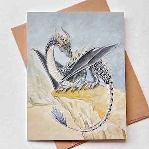 de voeux de falaise de dragon | Modèle #014 | Taille A2 | 4,25 x 5,25 pouces plié | Anniversaire | MDN | Amitié | Carte de correspondance vierge