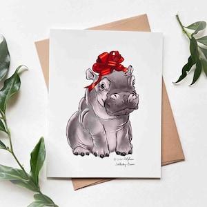 Hippopotamus for Christmas | Design#020 | Birthday |  Baby Hippo | Whimsical | Blank Note Card