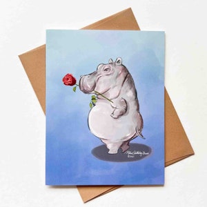 Carte de voeux sexy d'hippopotame | Modèle n°043 | Taille A2 | 4,25 x 5,25 pouces plié | Carte drôle |  Saint-Valentin | Anniversaire |  Carte de correspondance vierge