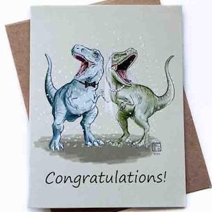 carte de mariage T-Rex | Modèle n° 121 | Taille A2 | 4,25 x 5,25 pouces plié | Dino | Dinosaure | Fiançailles | Carte d'amour